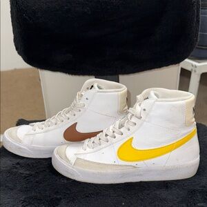 Nike White High-Tops with Yellow and Brown Accents